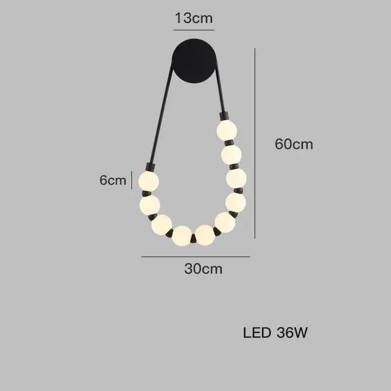 Modern black gold led necklace wall lamp for bedroom