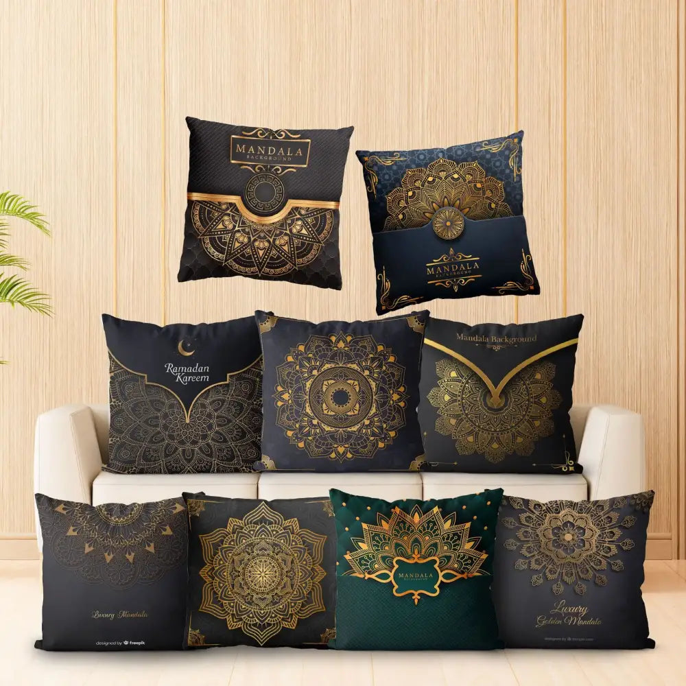 Luxury black gold mandala throw pillowcase bedroom decor