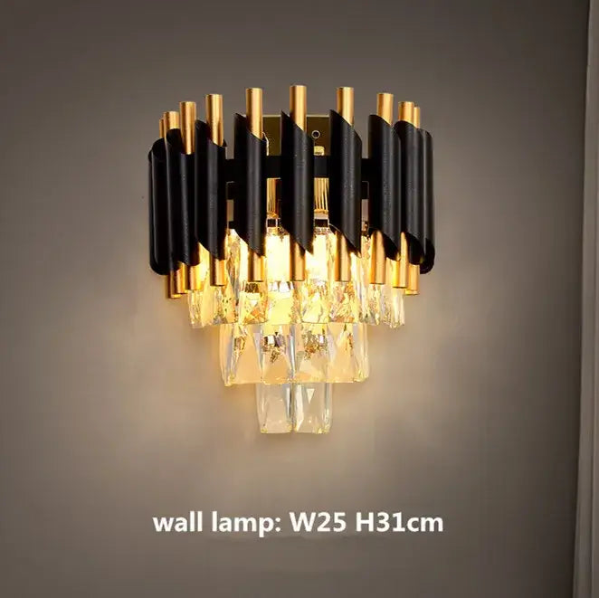 Modern black & gold metal led chandelier dining room crystal lamp