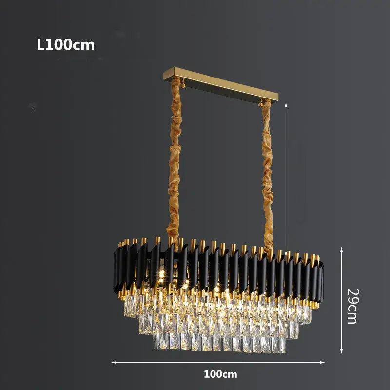 Modern black & gold metal led chandelier dining room crystal lamp