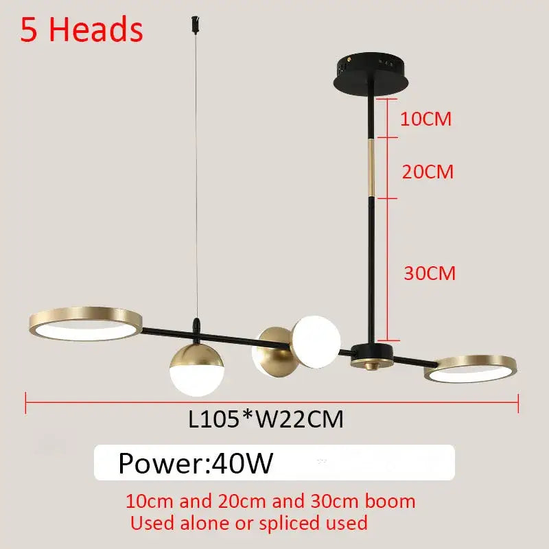 Modern black & gold minimalist chandelier dining room pendant light