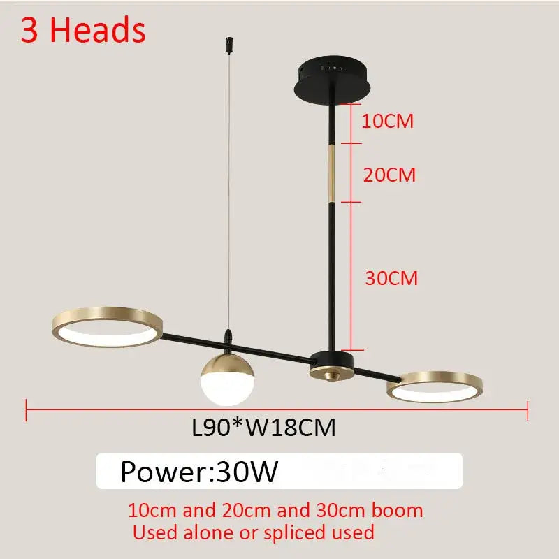 Modern black & gold minimalist chandelier dining room pendant light