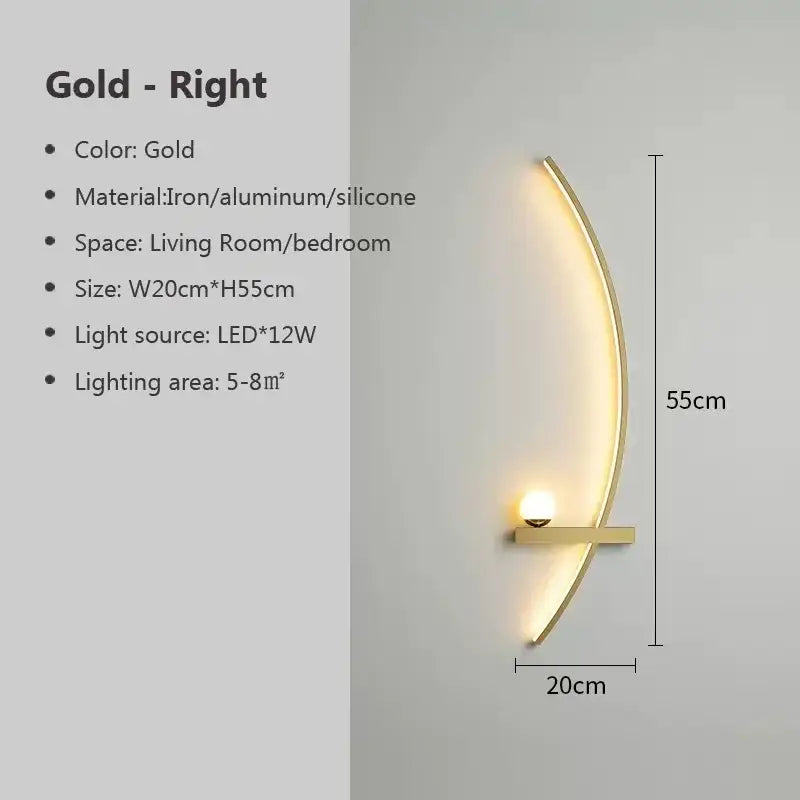 Modern crescent black & gold modern wall sconce bedroom light