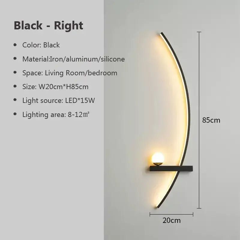 Modern crescent black & gold modern wall sconce bedroom light