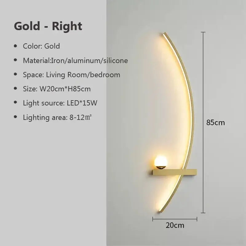 Modern crescent black & gold modern wall sconce bedroom light
