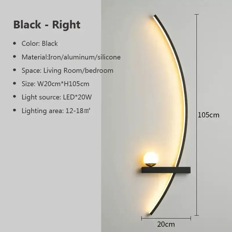 Modern crescent black & gold modern wall sconce bedroom light