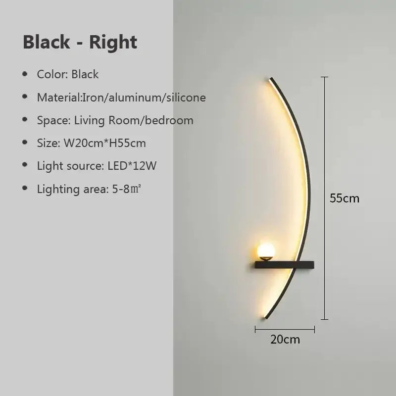 Modern crescent black & gold modern wall sconce bedroom light