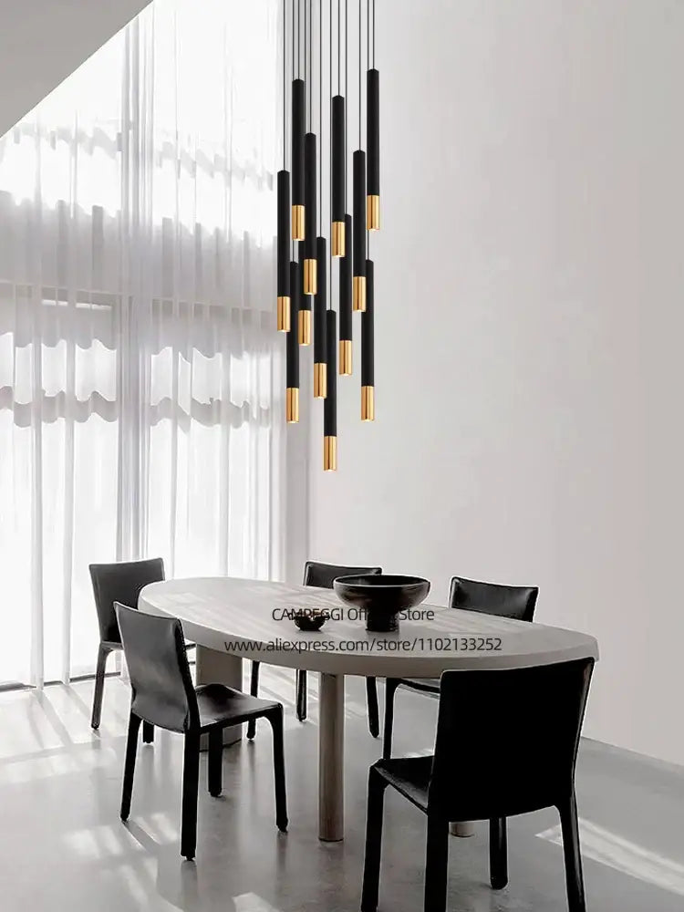 Modern black & gold pendant lamp dining room cascading led lighting