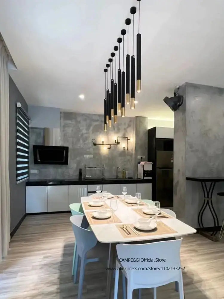 Modern black & gold pendant lamp dining room cascading led lighting