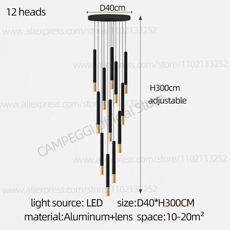 Modern black & gold pendant lamp dining room cascading led lighting