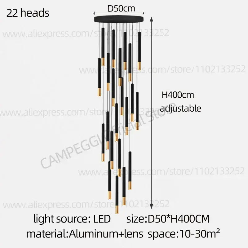 Modern black & gold pendant lamp dining room cascading led lighting