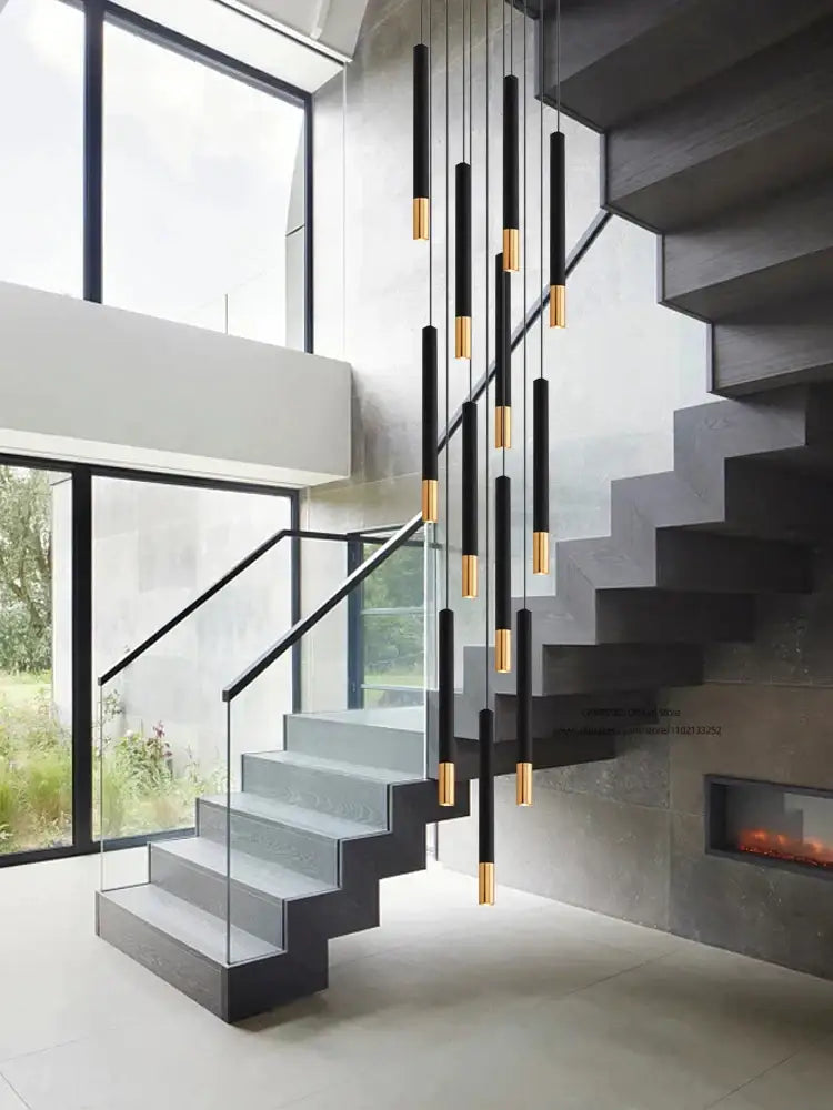 Modern black & gold pendant lamp dining room cascading led lighting
