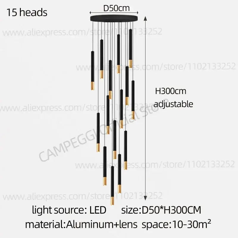 Modern black & gold pendant lamp dining room cascading led lighting