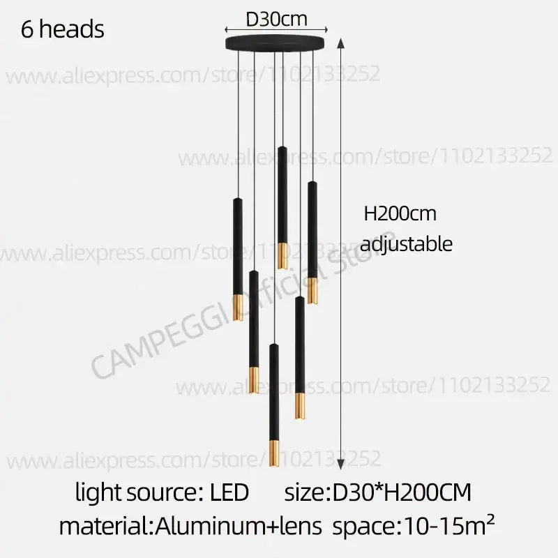 Modern black & gold pendant lamp dining room cascading led lighting