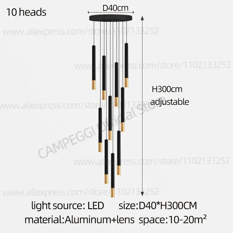 Modern black & gold pendant lamp dining room cascading led lighting
