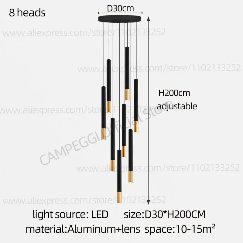 Modern black & gold pendant lamp dining room cascading led lighting