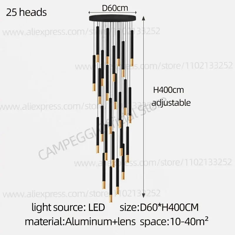 Modern black & gold pendant lamp dining room cascading led lighting