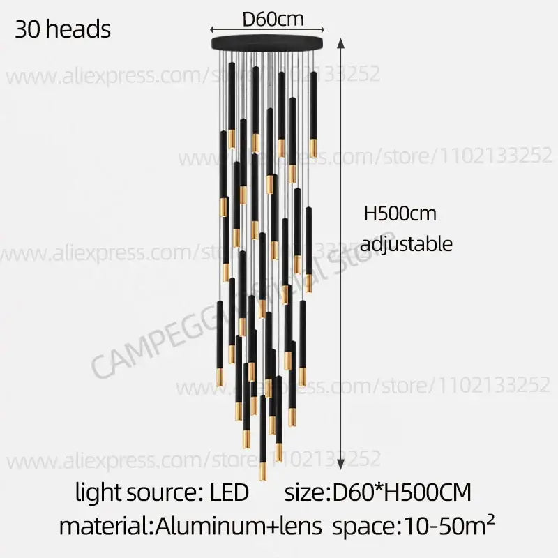 Modern black & gold pendant lamp dining room cascading led lighting