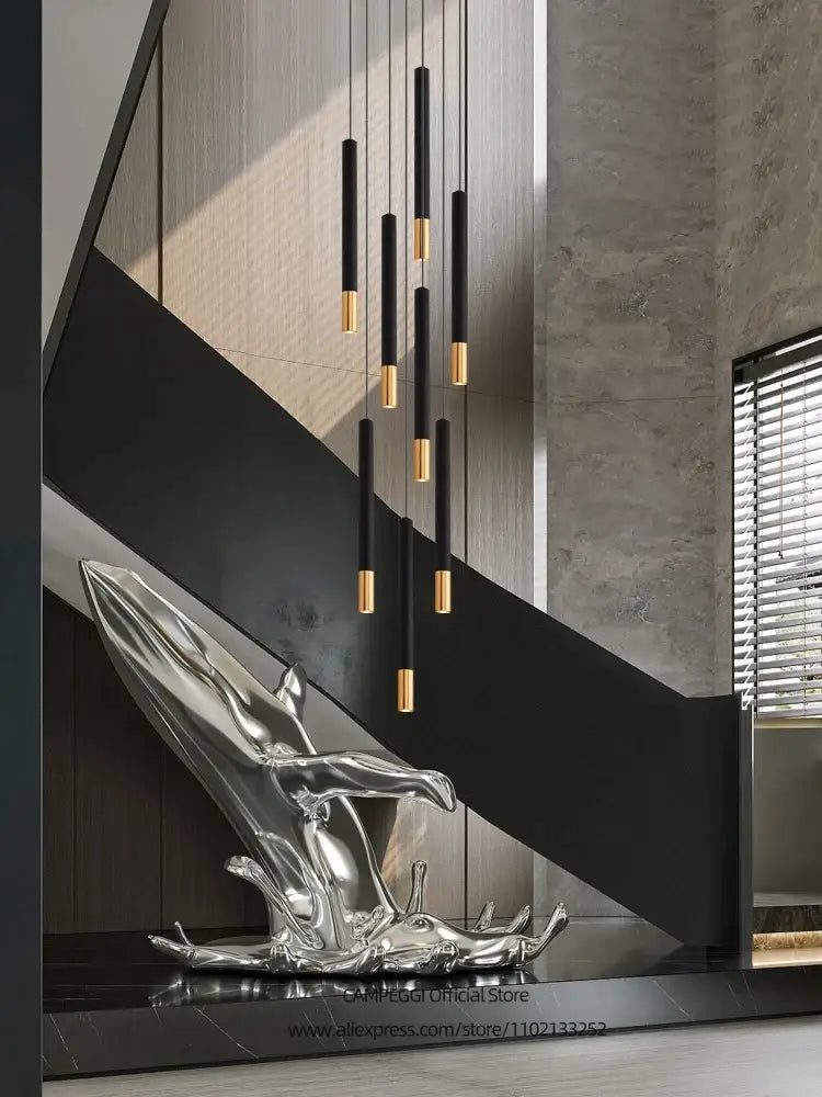 Modern black & gold pendant lamp dining room cascading led lighting