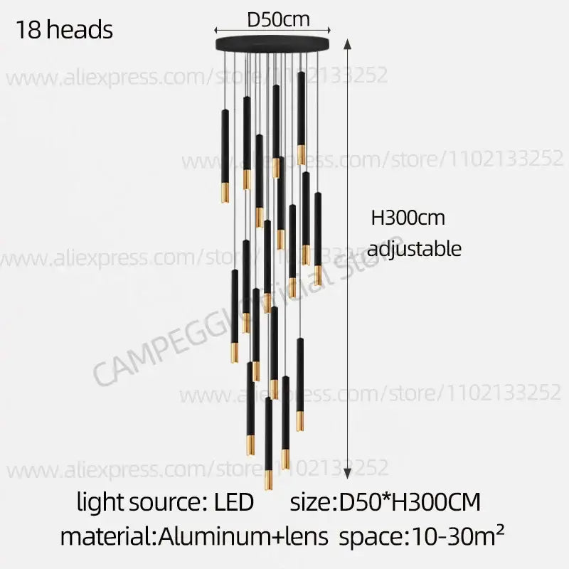 Modern black & gold pendant lamp dining room cascading led lighting