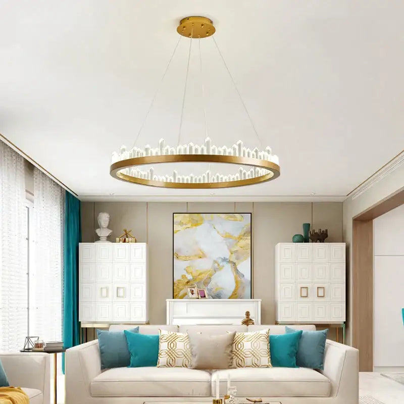 Modern black gold rings crystal chandelier living room luxury lighting