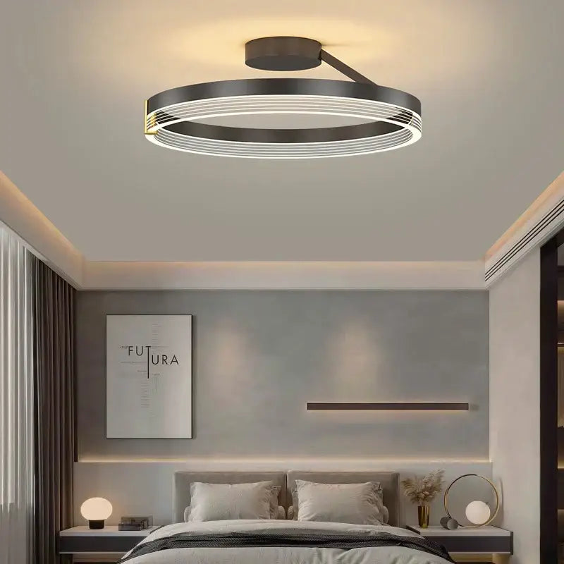 Modern black gold round chandelier living room ceiling light