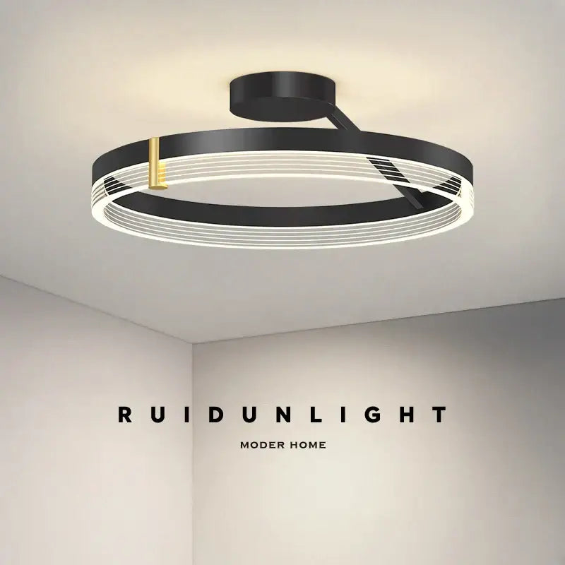 Modern black gold round chandelier living room ceiling light
