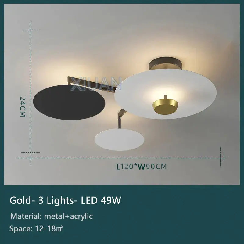 Modern black & gold round chandelier living room dimming light