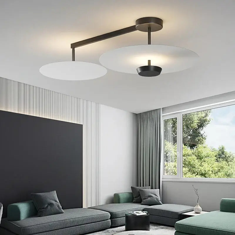 Modern black & gold round chandelier living room dimming light