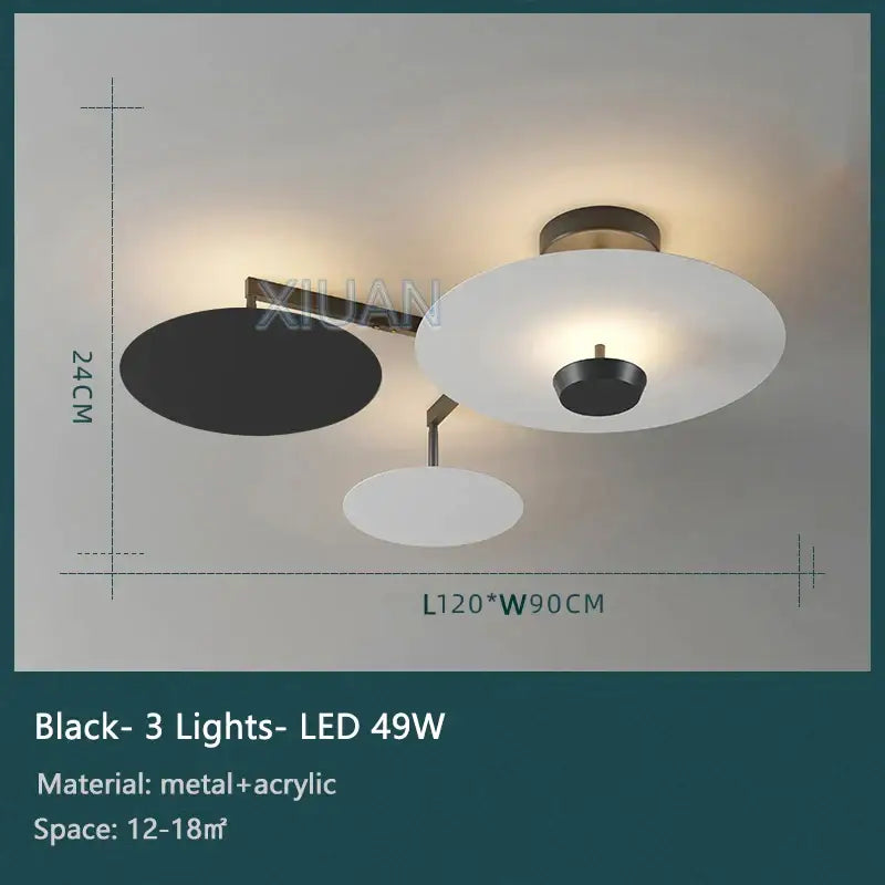 Modern black & gold round chandelier living room dimming light