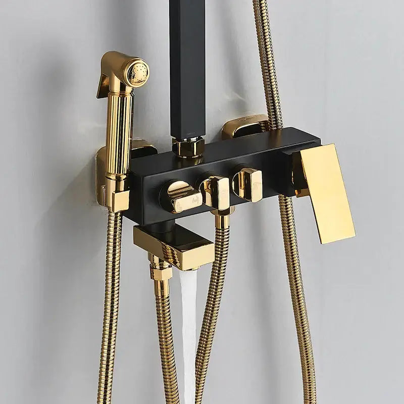 Modern black & gold shower faucet set bathroom rainfall mixer