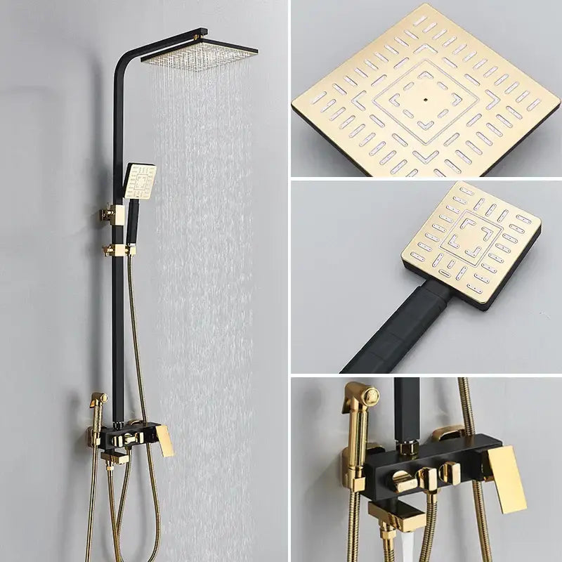 Modern black & gold shower faucet set bathroom rainfall mixer