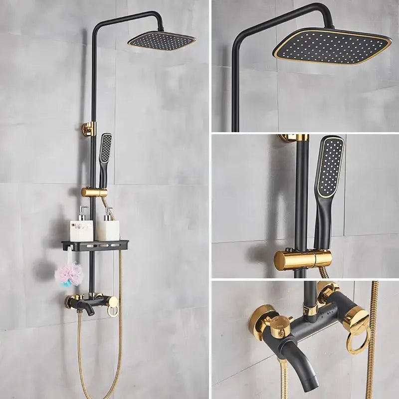 Modern black & gold shower faucet set bathroom rainfall mixer
