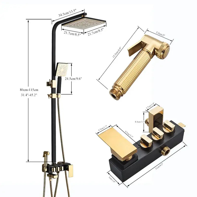 Modern black & gold shower faucet set bathroom rainfall mixer