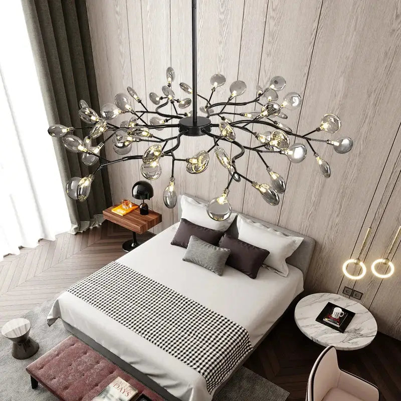 Vintage black gold tree branch chandelier living room glass light