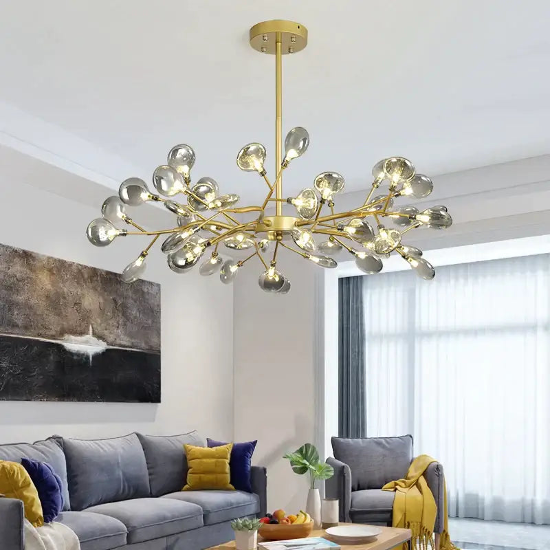 Vintage black gold tree branch chandelier living room glass light