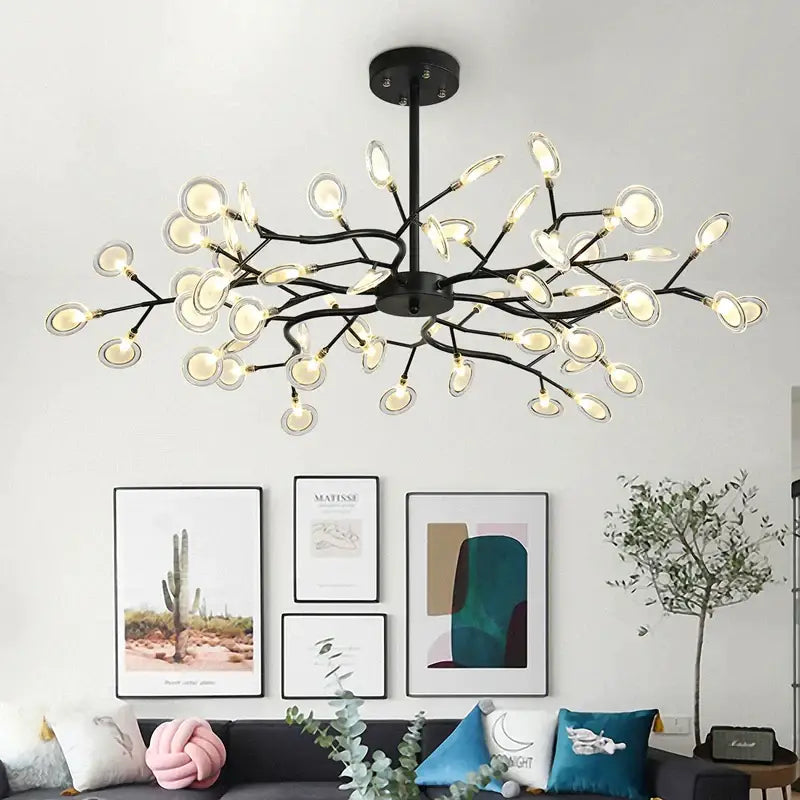 Vintage black gold tree branch chandelier living room glass light