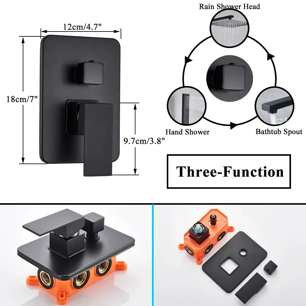 Modern black & gold shower mixing valve bathroom wall mount control