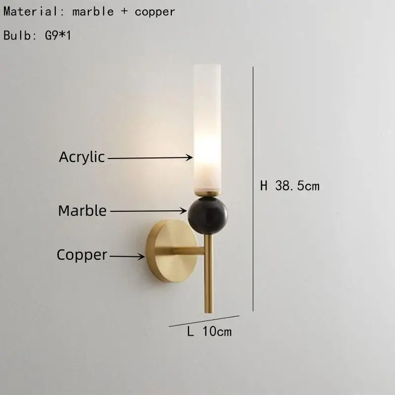 Modern gold and black wall lamp with acrylic lampshade bedroom sconce