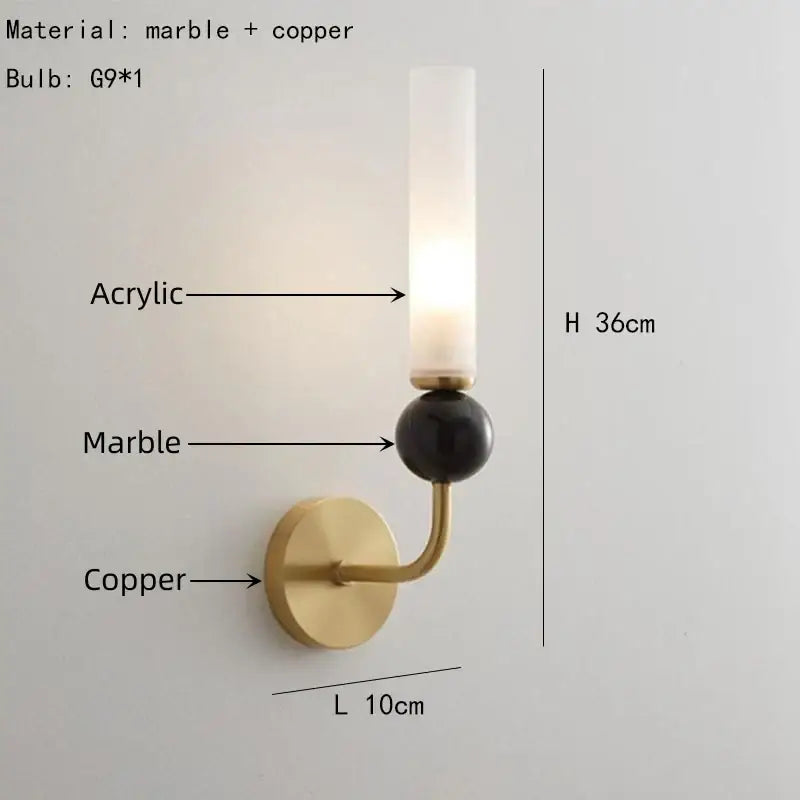 Modern gold and black wall lamp with acrylic lampshade bedroom sconce