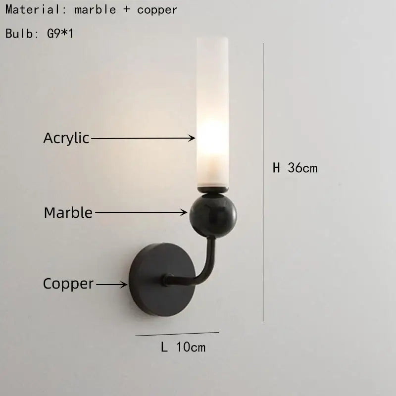 Modern gold and black wall lamp with acrylic lampshade bedroom sconce