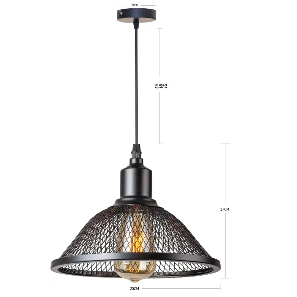 Industrial black mesh cage pendant light kitchen island