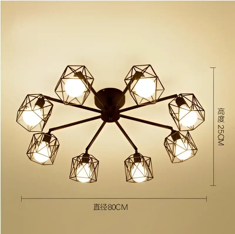 Modern black iron cage chandelier – dining room spider ceiling lamp
