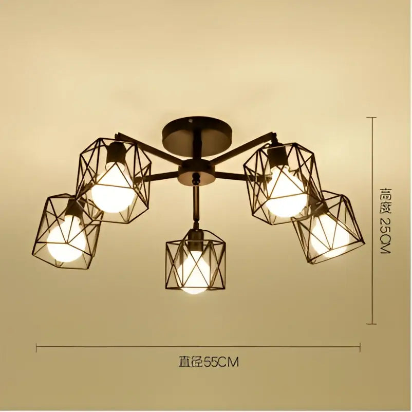Modern black iron cage chandelier – dining room spider ceiling lamp