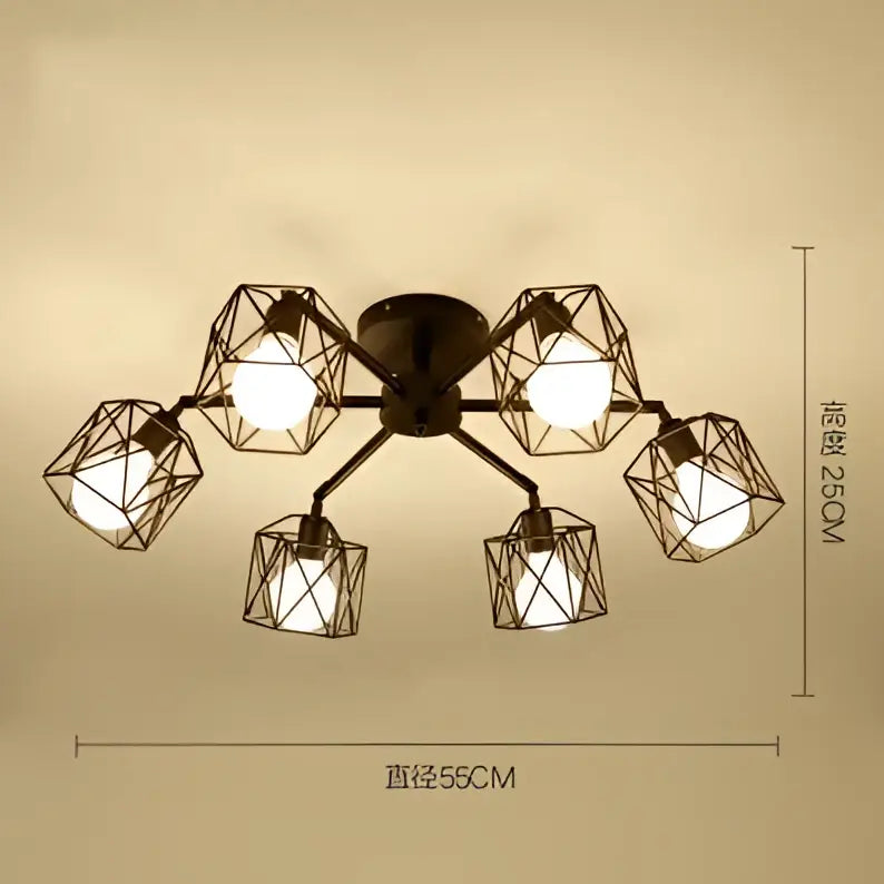 Modern black iron cage chandelier – dining room spider ceiling lamp
