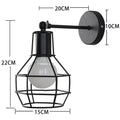 Retro black iron cage wall lamp for bedroom with amber bulb