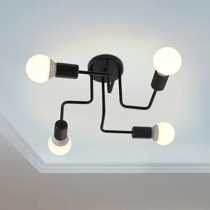 Industrial black iron kitchen ceiling lamp with 4 lights
