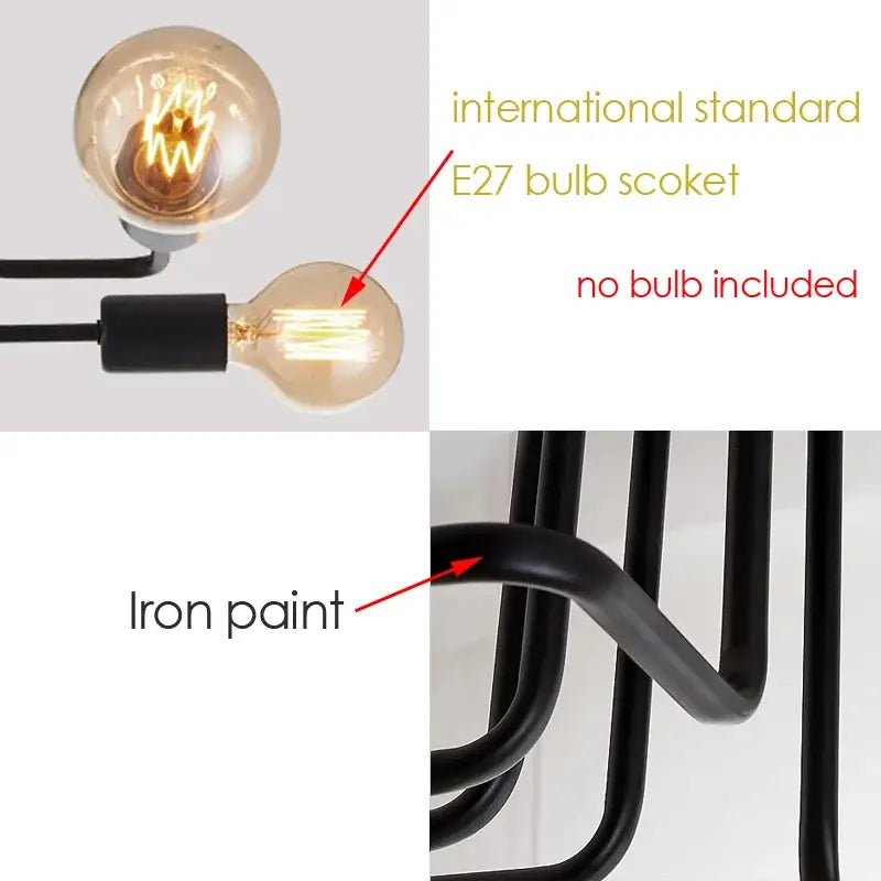 Industrial black iron kitchen ceiling lamp with 4 lights