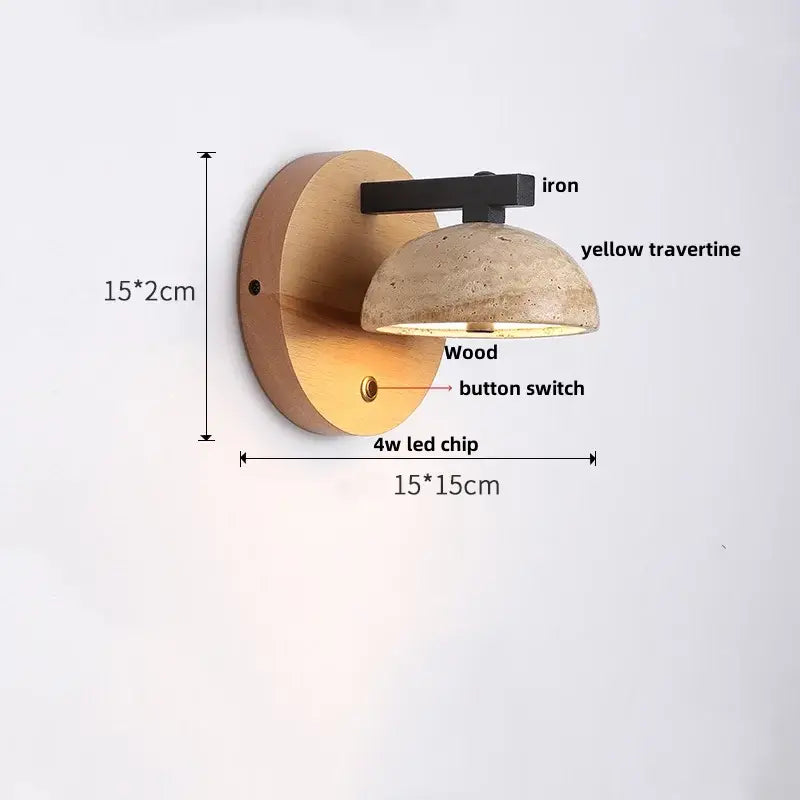 Modern wood and black iron led wall sconce bedroom light