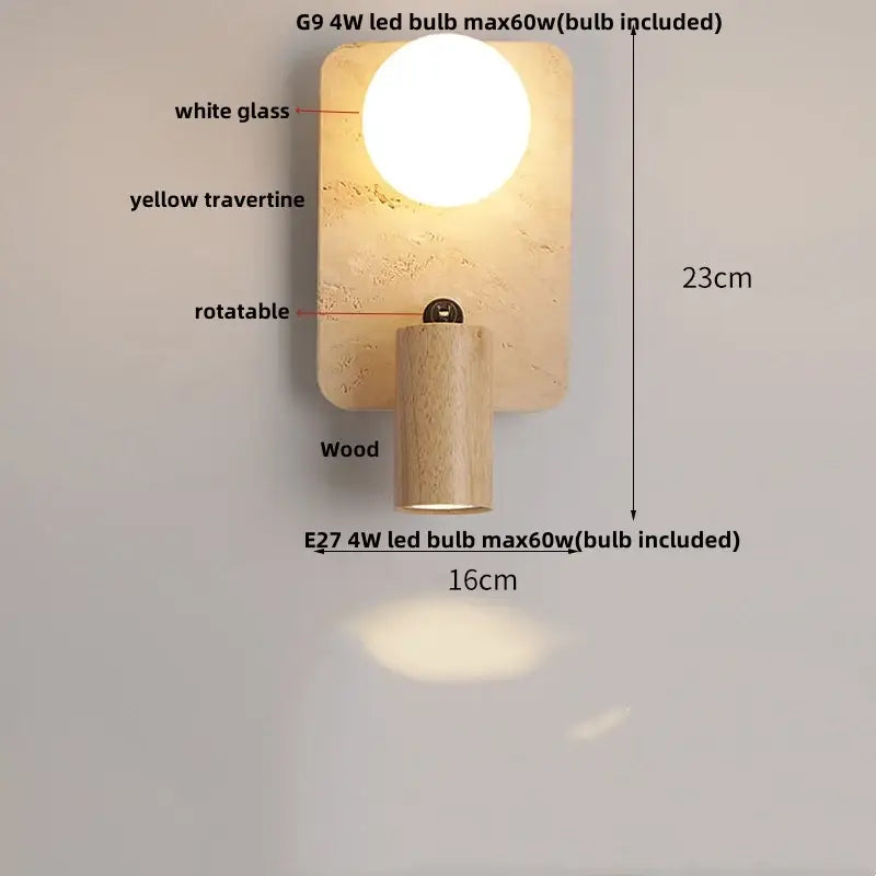 Modern wood and black iron led wall sconce bedroom light